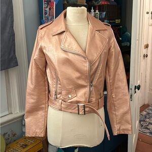 Metallic Pink Women's Biker Jacket